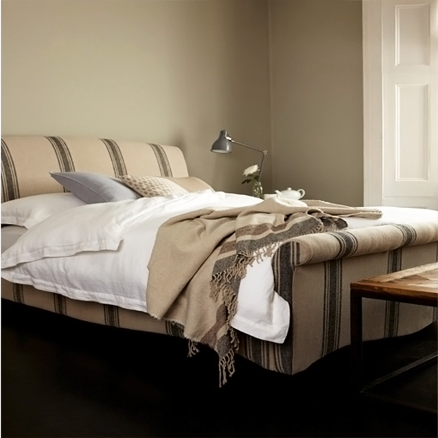 Arles King Bed in Flemish Stripe Linen Black